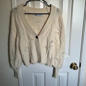 ZARA Women Sweater Cardigan, White, Size S